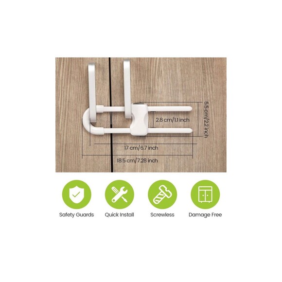 10 Pc Cabinet Locks, U-Shaped Baby Proofing Drawers, White NEW - Picture 2 of 7